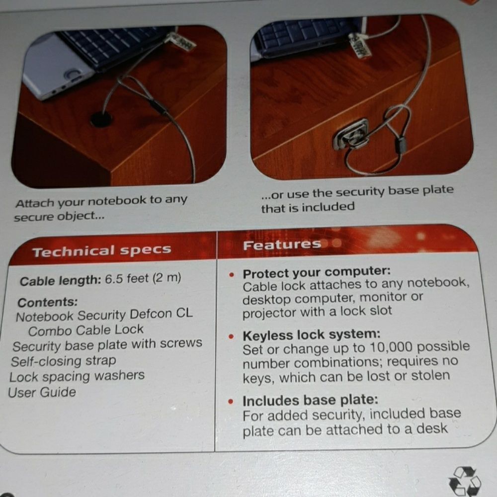Targus Defcon CL Cable Lock for Computer Laptop - Picture 2 of 3